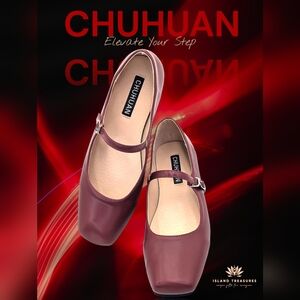 NWOT CHUHUAN Women Size US 8.5 Burgundy|Red Mary Jane Ballet Flats Faux Leather